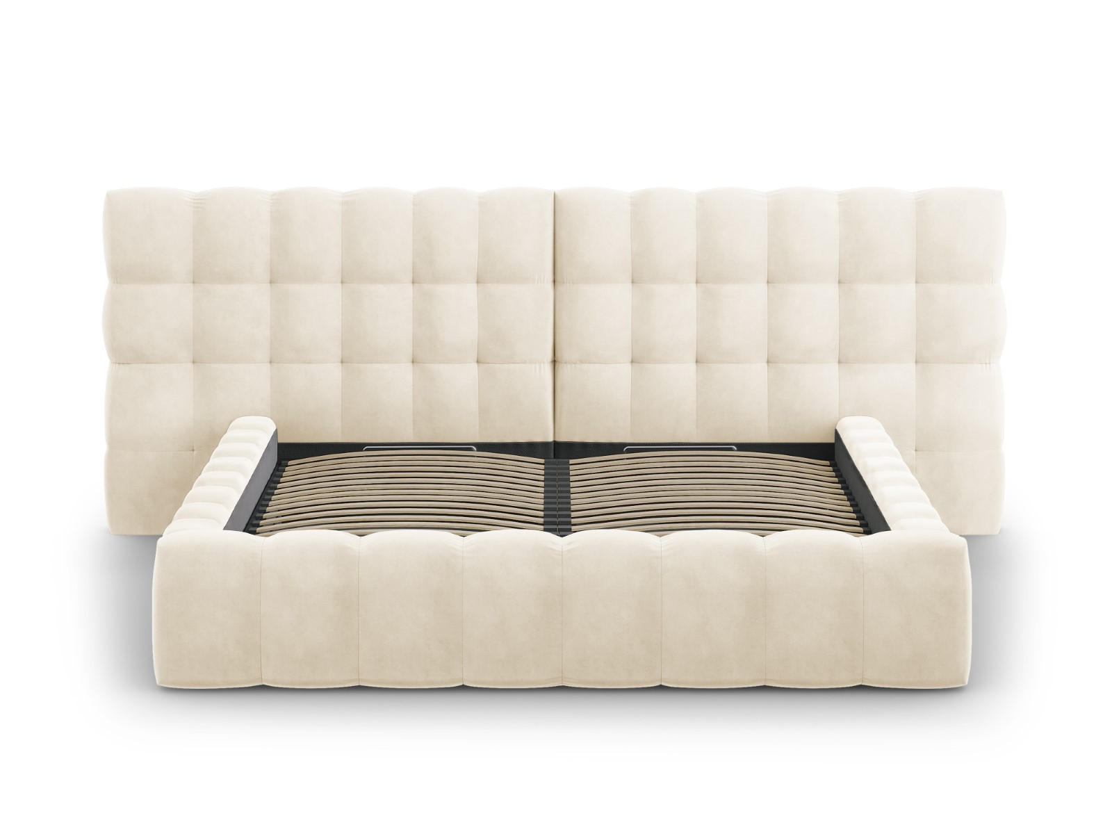 BETT mit Bettkasten und Doppelkopfteil Mamaia aus Samt leichtes beige 180x200cm - Beige, Textil (180/200cm) - Micadoni
