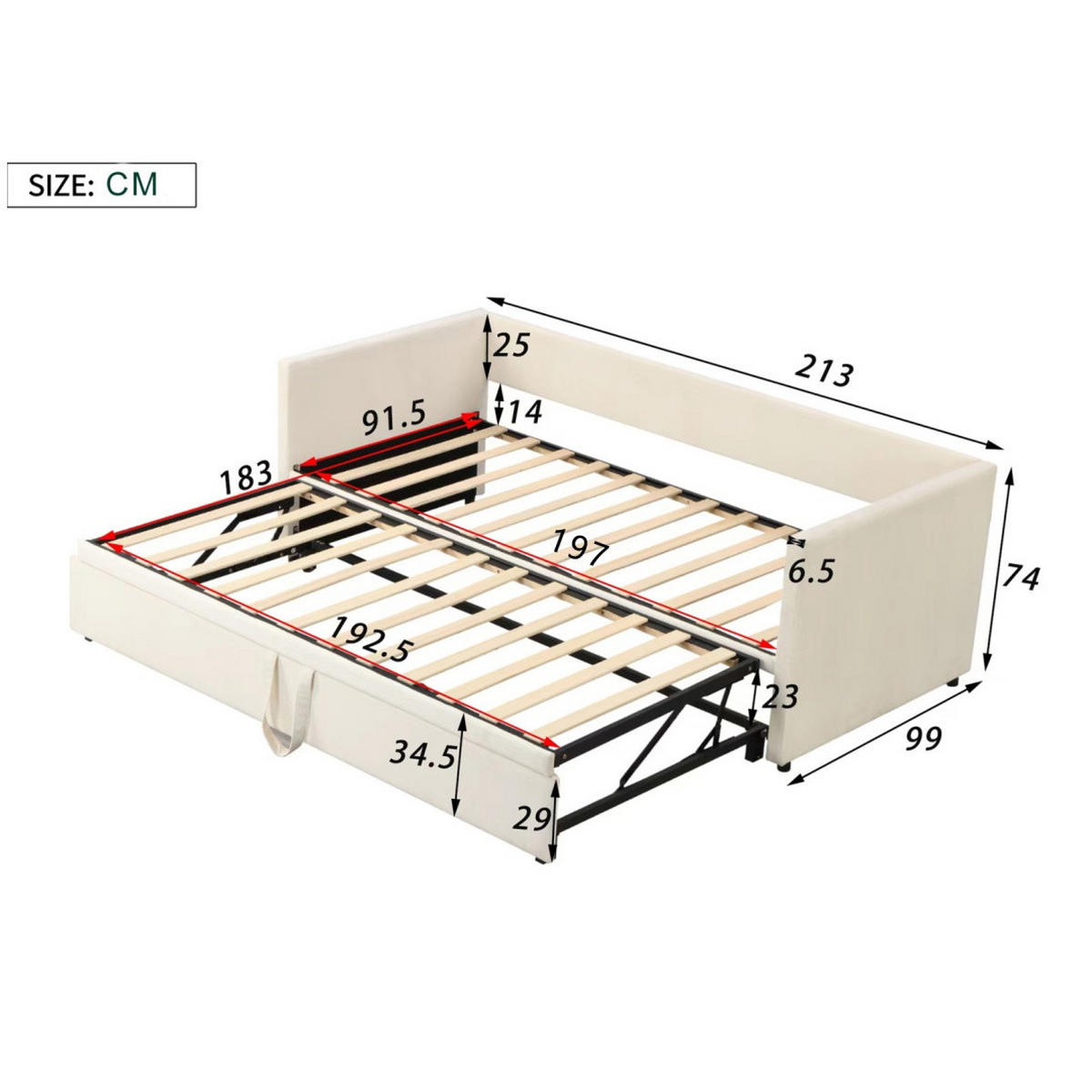 POLSTERBETT 90/190 cm aus samt Beige mit ausziehbarem Unterbett - Beige, Holzwerkstoff (180/200cm) - Brevoria