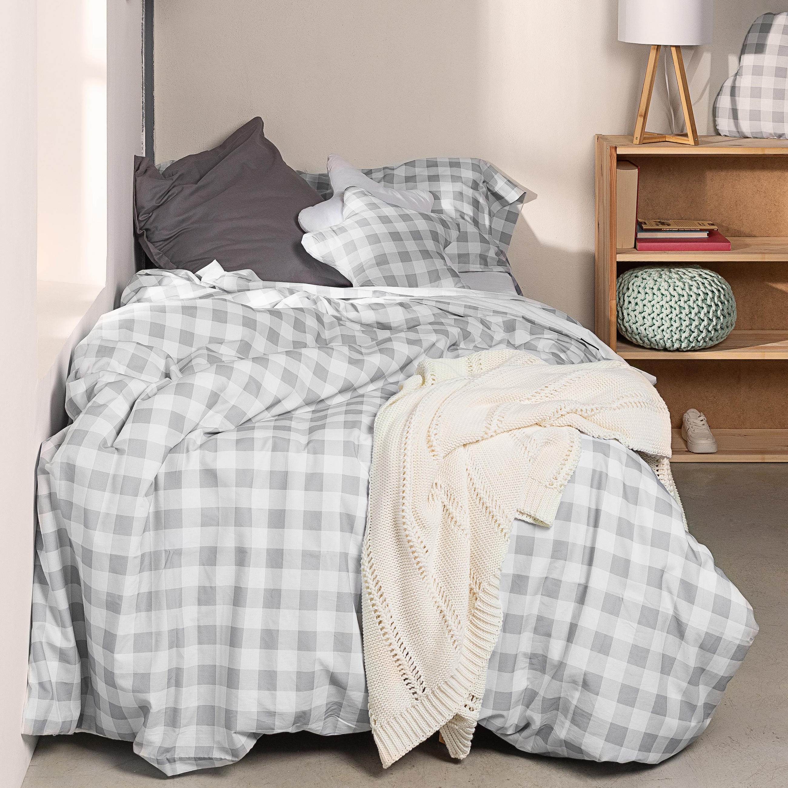 BETTBEZUG 2er-Set teiliges vichy 180x220 cm (komfortgrösse) grau - Grau, Textil (180/220cm) - Happy Friday