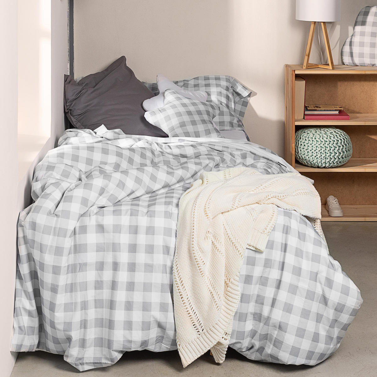 BETTBEZUG 2er-Set teiliges vichy 135/140x200 cm (standardgrösse) grau - Grau, Textil (140/200cm) - Happy Friday