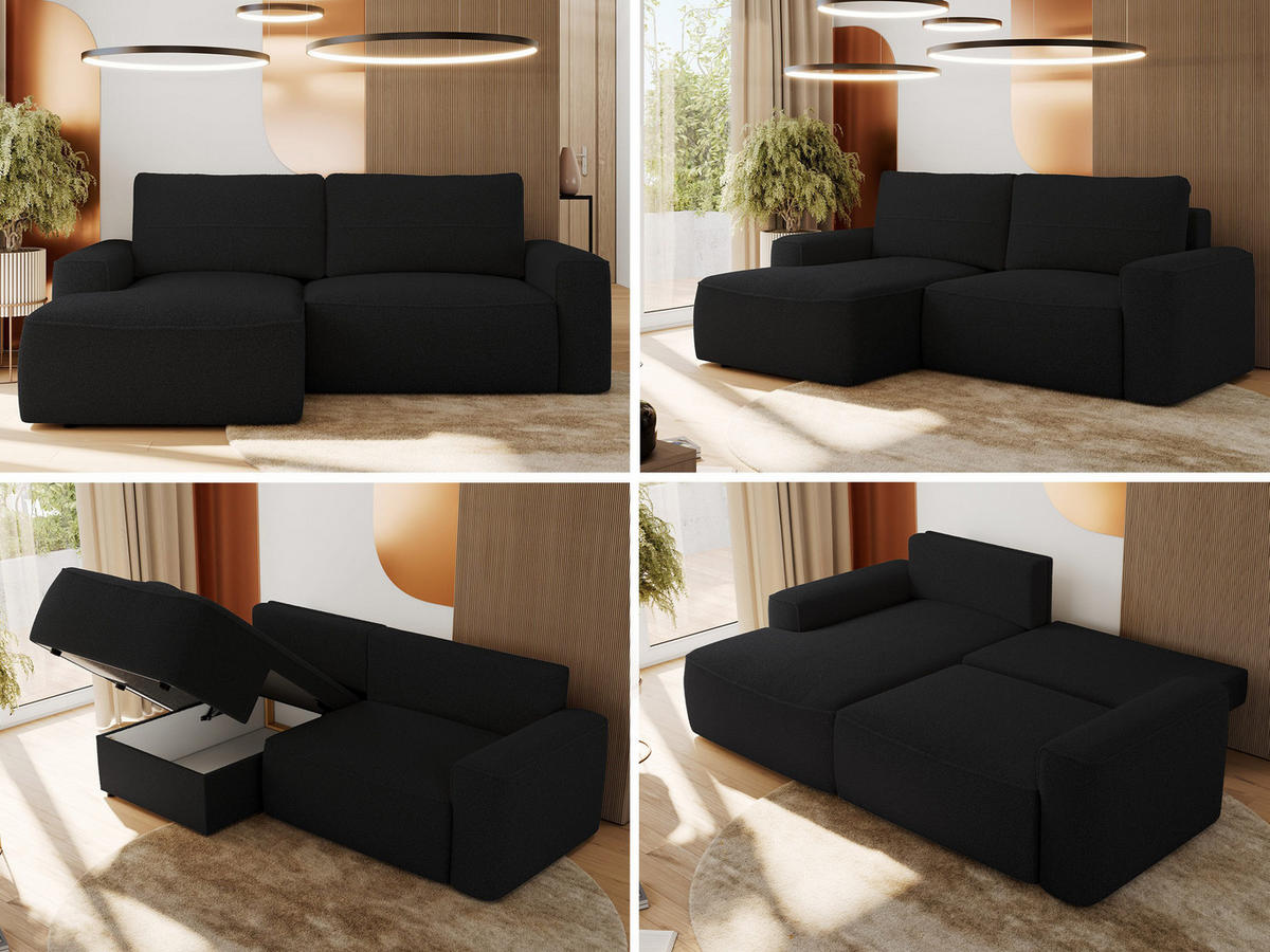 ECKSOFA BELLUNO L Schwarz Boucle - Links - Schwarz, Textil (144/233cm) - MKS
