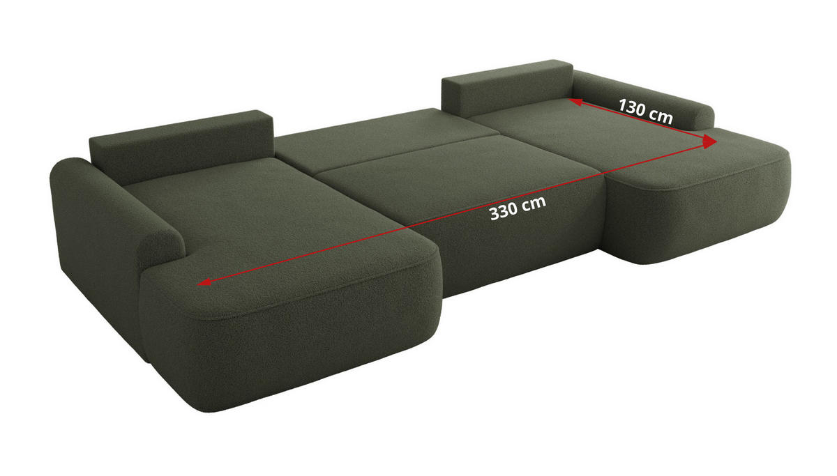 WOHNLANDSCHAFT CUBO U Dunkelgrün Boucle - Dunkelgrün/Schwarz, Kunststoff/Textil (370/100/187cm) - MKS