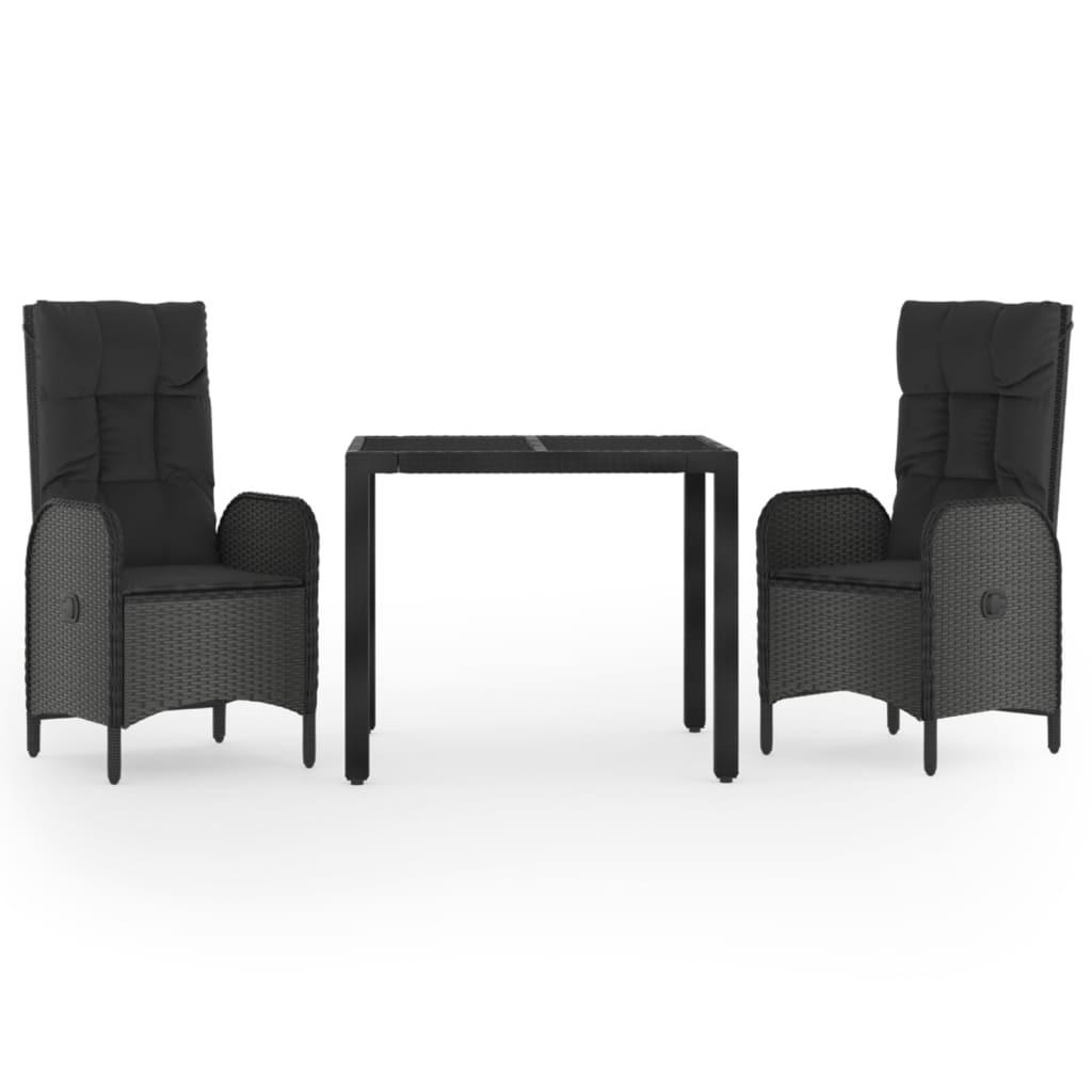 GARTEN-ESSGRUPPE 3-teilig Mit Kissen Schwarz Poly Rattan - Schwarz, Kunststoff - vidaXL