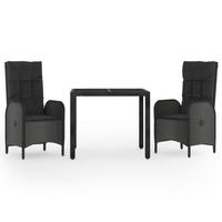 GARTEN-ESSGRUPPE 3-teilig Mit Kissen Schwarz Poly Rattan - Schwarz, Kunststoff - vidaXL