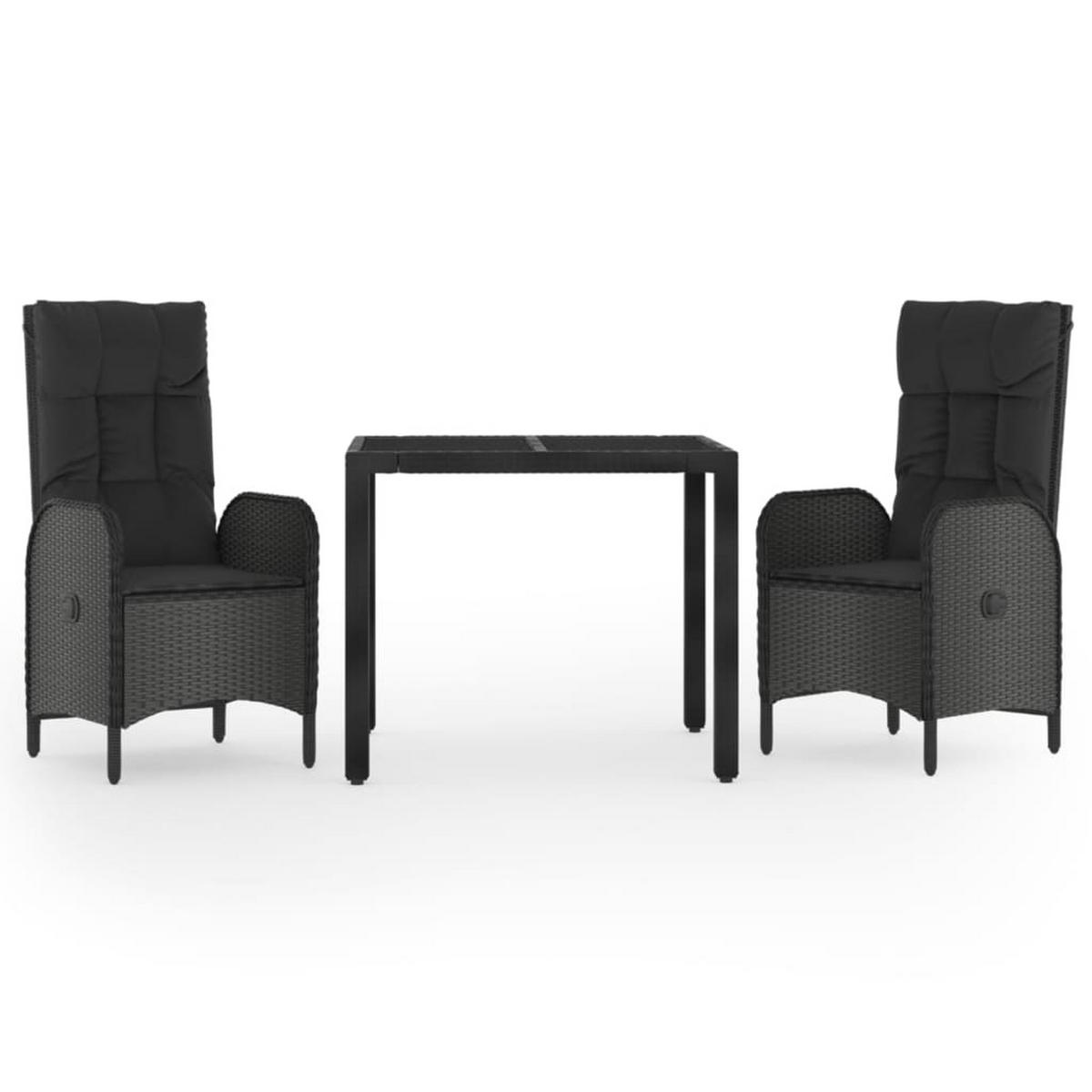 GARTEN-ESSGRUPPE 3-teilig Mit Kissen Schwarz Poly Rattan - Schwarz, Kunststoff - vidaXL