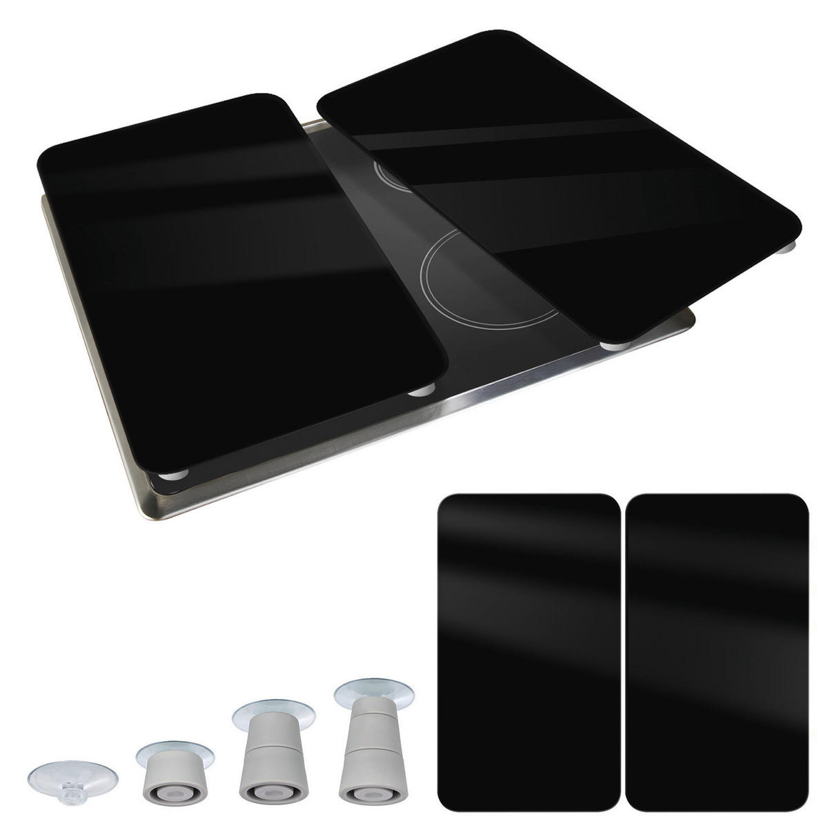 HERDABDECKPLATTEN 2 Stück Black 52/30 cm - Schwarz, Glas (30/52cm) - Wenko
