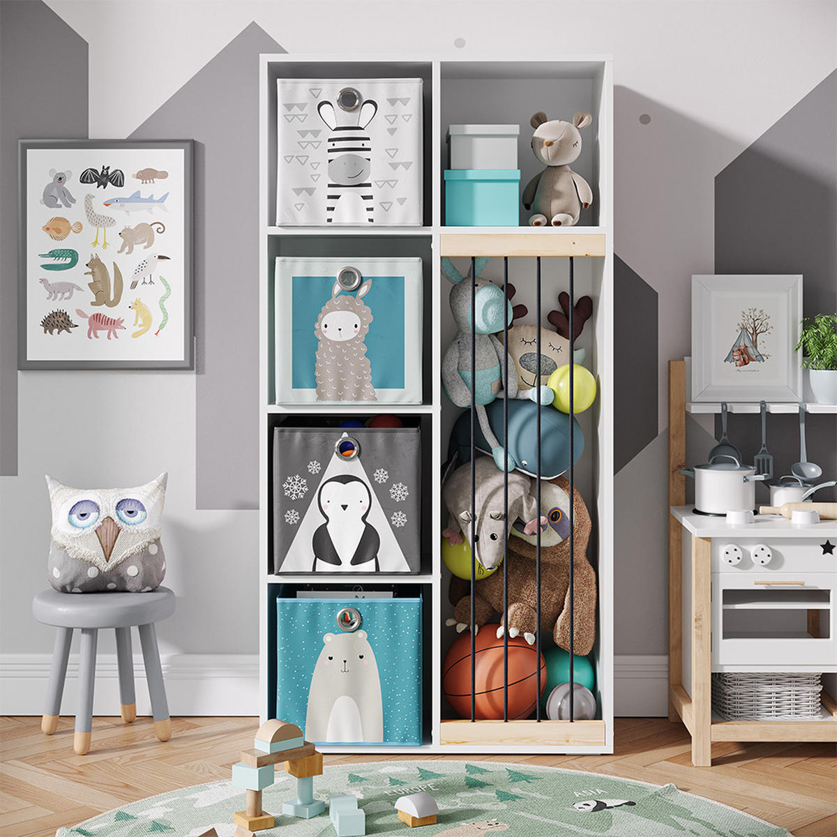 KINDERREGAL Marvin Weiß 72 x 143 cm mit 4 Faltboxen opt.2 - Weiß, Holzwerkstoff (72/143/29.1cm) - Vicco