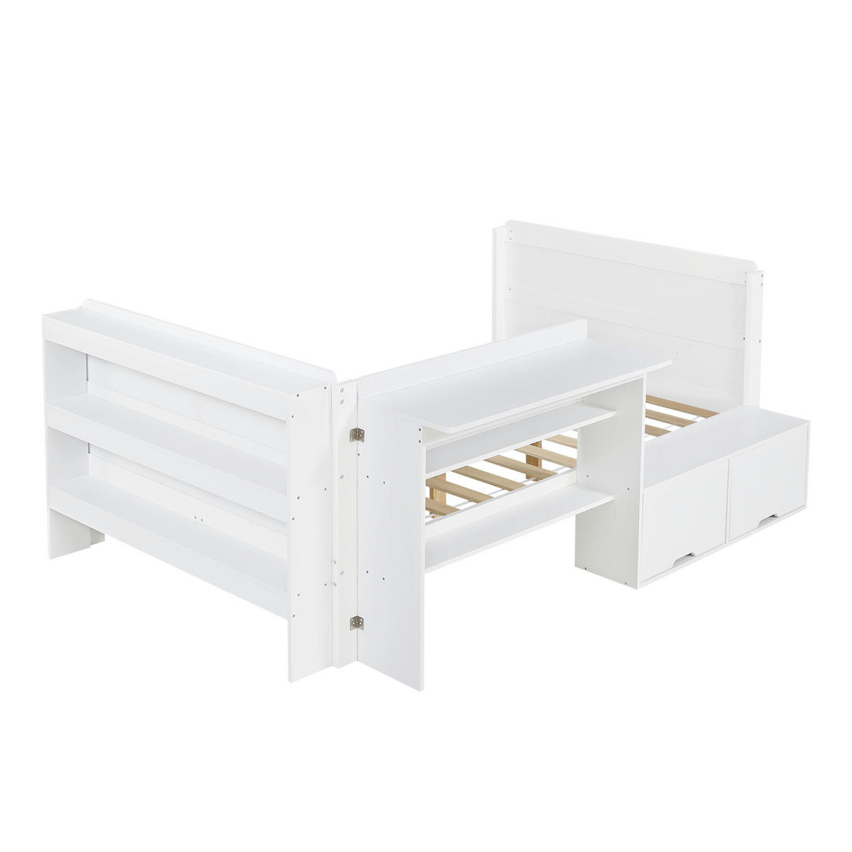 STAURAUMBETT 120/200 cm mit Schreibtisch, DE-41759, in Weiß - Weiß, Holzwerkstoff (120/200cm) - ComfortXL
