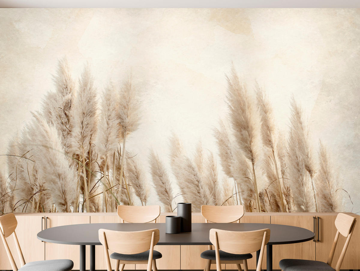 FOTOTAPETE für Schlafzimmer Boho Pampasgras Beton Pflanzen Vintage 250x175 - Beige/Braun, Papier (250/175cm) - Muralo
