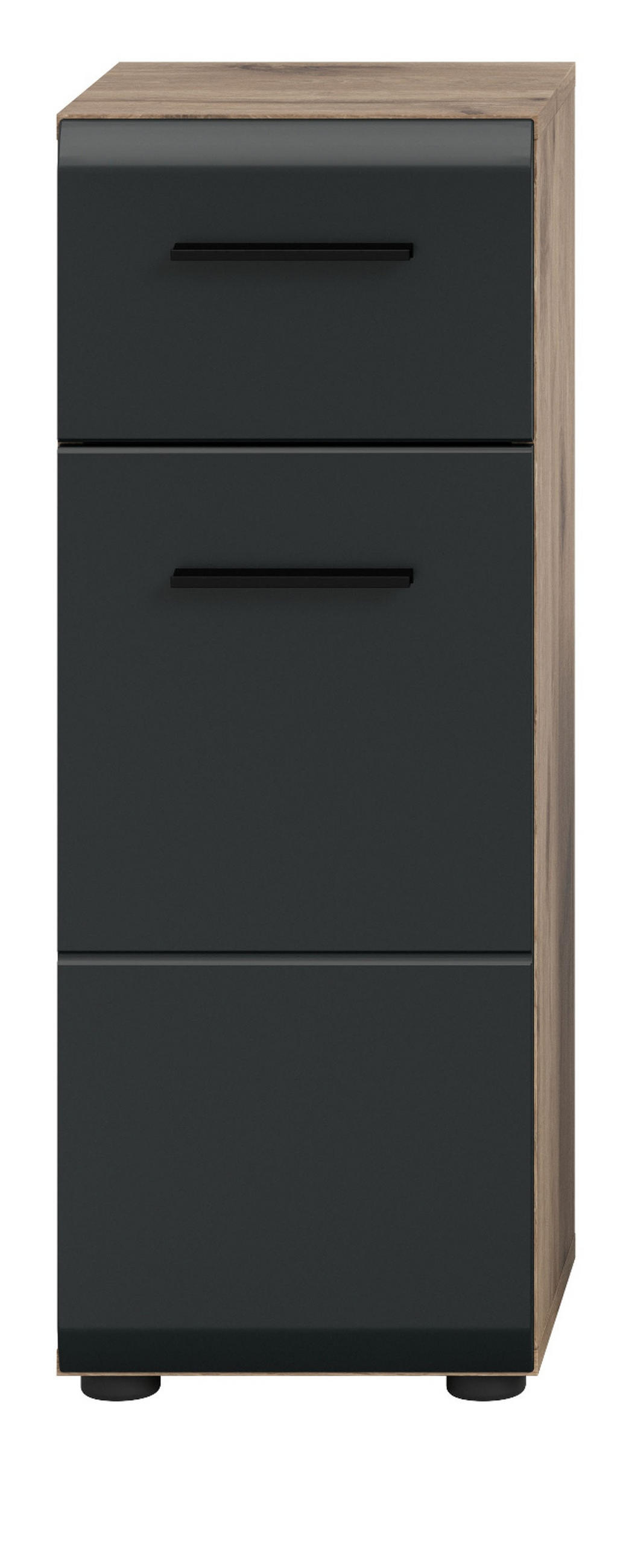 MIDISCHRANK schwarz matt, Eiche Nox, Bad Kommode 30 x 80 cm - Eichefarben/Schwarz, Holzwerkstoff/Kunststoff (30/80/30cm) - Inn.Furn