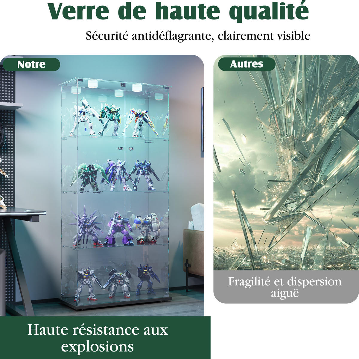 VITRINE 163x78,5x35 cm, 2 Glastüren, LED, Schwarz - Schwarz, Holz (78/163/35cm)