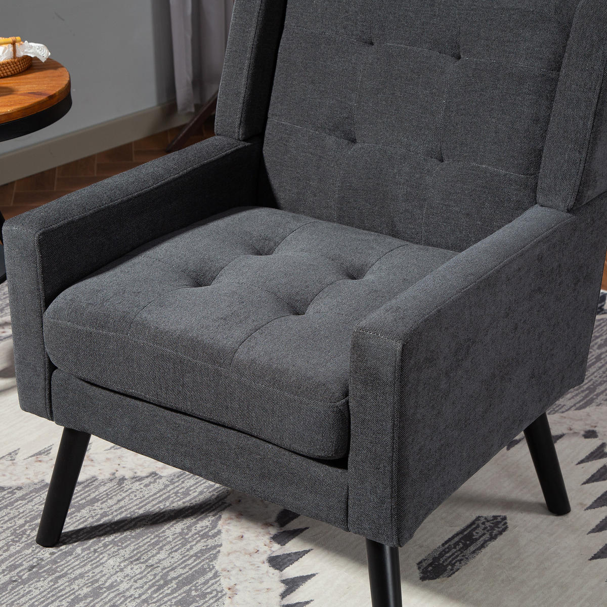 POLSTERSTUHL Leinenbezug mit Tufting kompakt 68/76/88 cm Dunkelgrau 130 kg Tragkraft - Dunkelgrau, Textil (76/88/68cm) - Redom