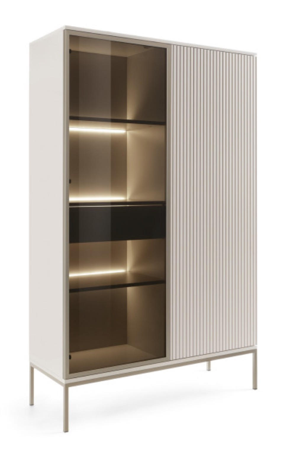 VITRINE Kaschmir SANTI Hoch Mit Lamellen Mit Regalen - Beige, Holzwerkstoff (104/166/39cm) - Sepro Meble