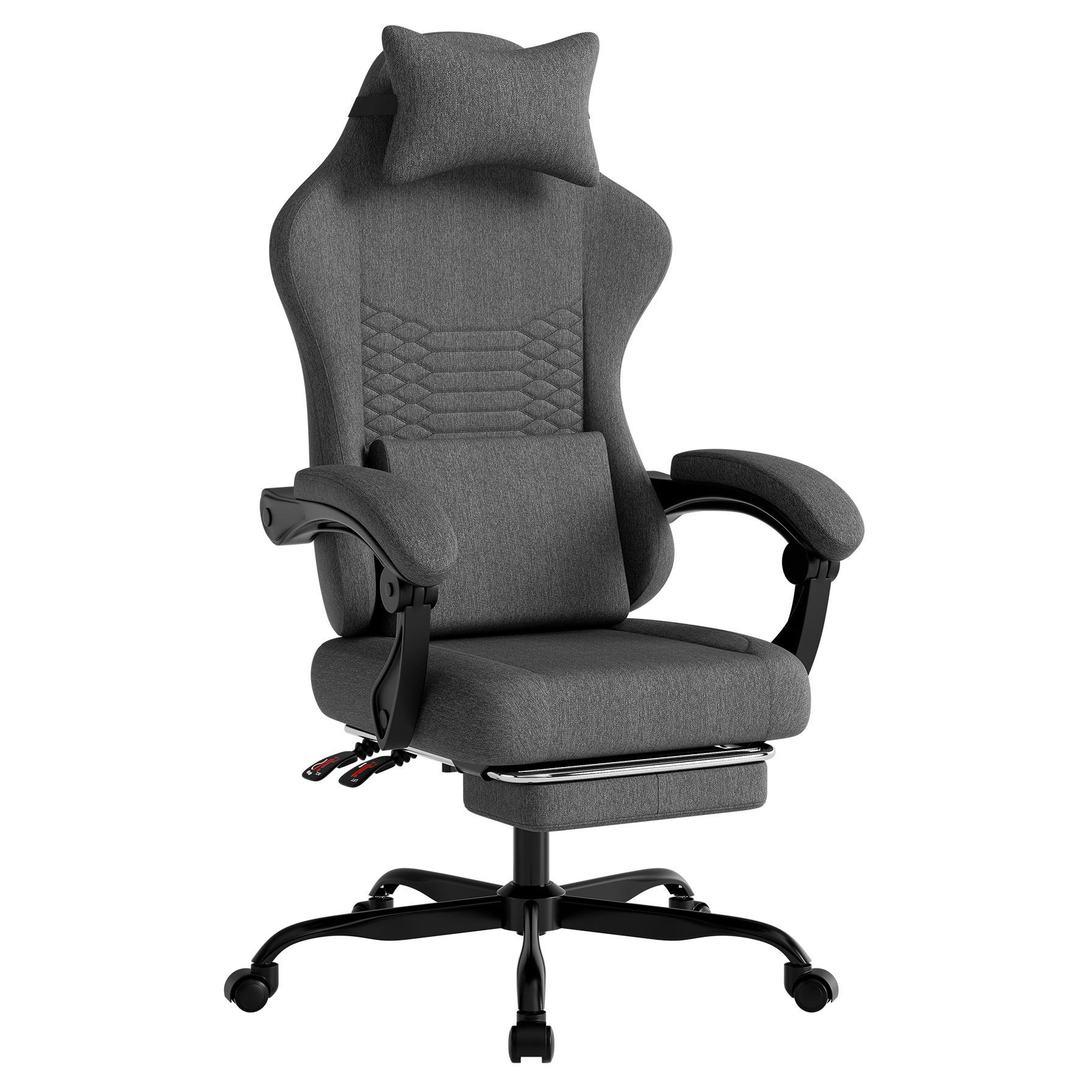 GAMING-STUHL ergonomisch Stoff Dunkelgrau mit Fußstütze - Dunkelgrau, Kunststoff (63/120.5/58.5cm) - Meubliv