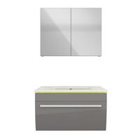 BADMÖBEL Set Gently 3 V1 Weiß/Grau MDF Waschtisch 70cm JA mit 1x 5W LED-Strahler - Grau, Glas/Kunststoff (46/52/60cm) - AcquaVapore by Sandra Jentho