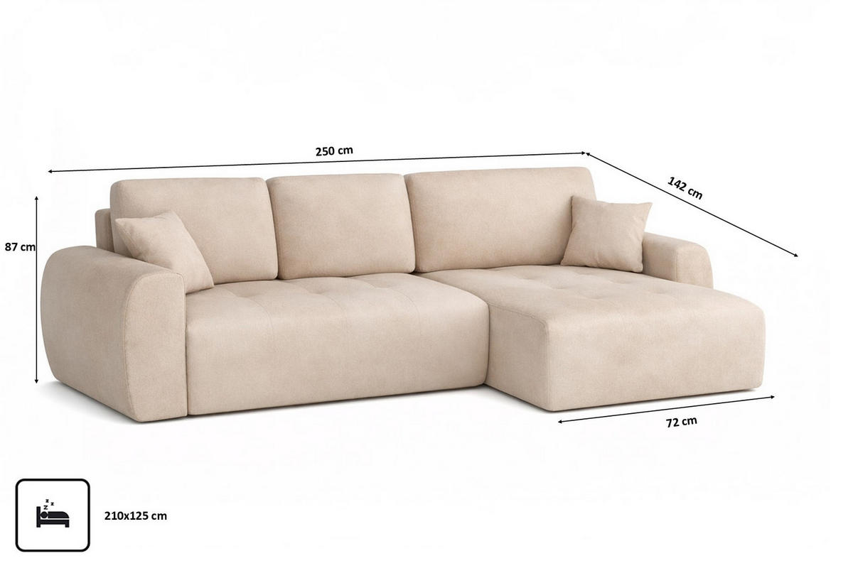 ECKSOFA Mit Schlaffunktion Und Bettkasten L-Form Ivo L, Veloursstoff Salvador, Beige, Rechts - Beige, Holz (250/142cm) - Kaiser Möbel