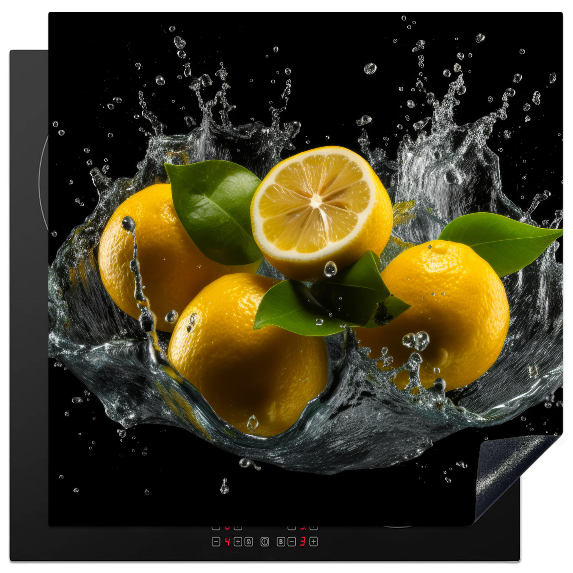 HERDABDECKPLATTE Zitrone - Obst - Gelb - Schwarz 78x78 cm - Gelb, Kunststoff (78/0.2/78cm) - MuchoWow