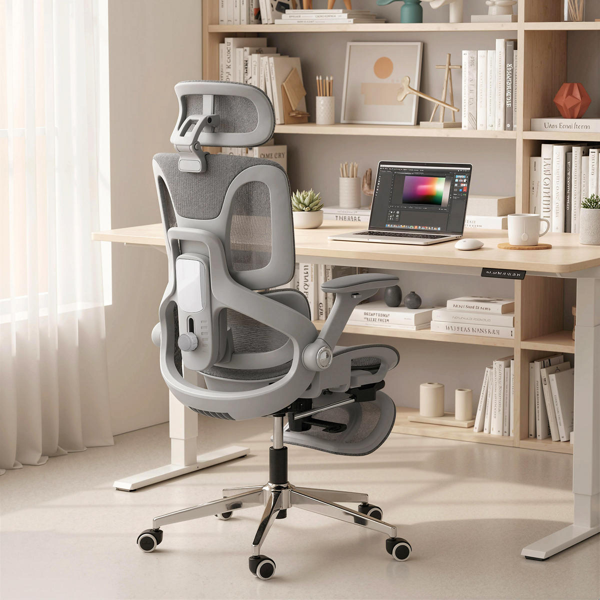 KONTORSSTOL Mesh 100 polyester grå - Silverfärgad/Grå, Textil/Plast (67/132/74cm) - HOMCOM