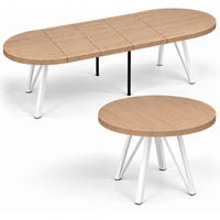 ESSTISCH rund ausziehbar 100/300/76 cm, Hellbraun Eiche Hikora Egger, 54 cm Tischplatte + Industrial Metallgestell Weiß - Hellbraun/Eichefarben, Holzwerkstoff/Metall (100/300/76cm) - Damale Möbel