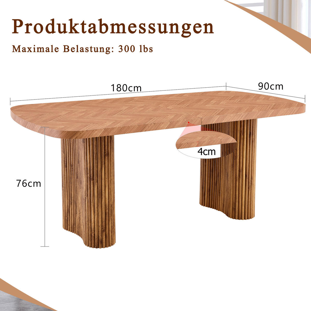 ESSTISCH 180/90/76 cm nussbaumfarben aus MDF mit bogenförmigem Säulengestell - Braun, Holzwerkstoff (180/90/76cm) - OKWISH