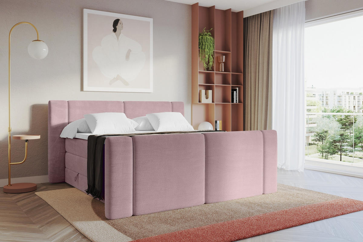 BOXSPRINGBETT mit Matratze H3/H4 - EVON KING Zanozek - 140x200 cm Rosa - Rosa, Holzwerkstoff (140/200cm) - ALTDECOR