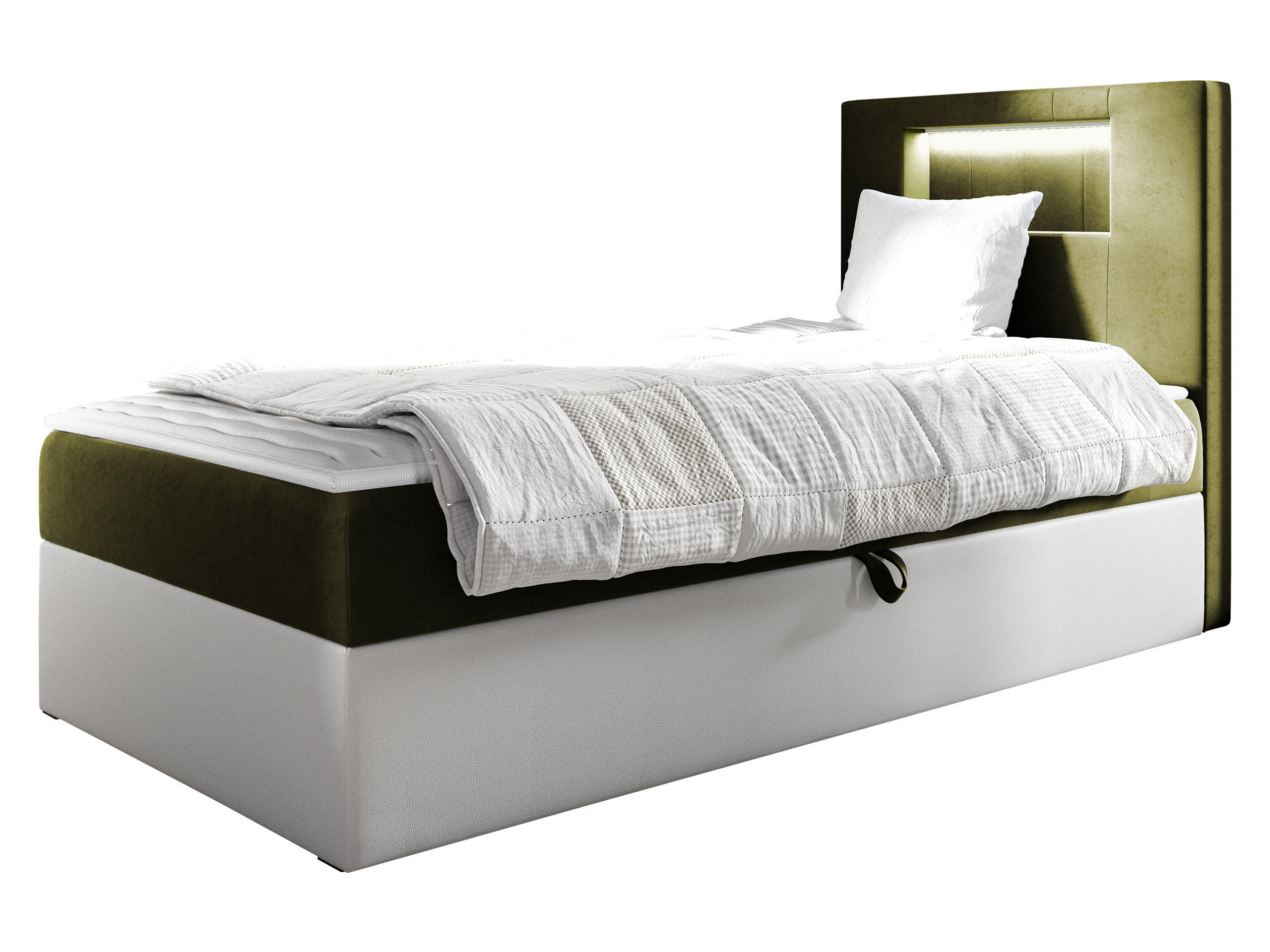 BOXBETT Gold Junior 1, Seite zum Öffnen des Bettkastens: Rechts - Weiß/Grün, Holz (90/200cm) - MIRJAN24