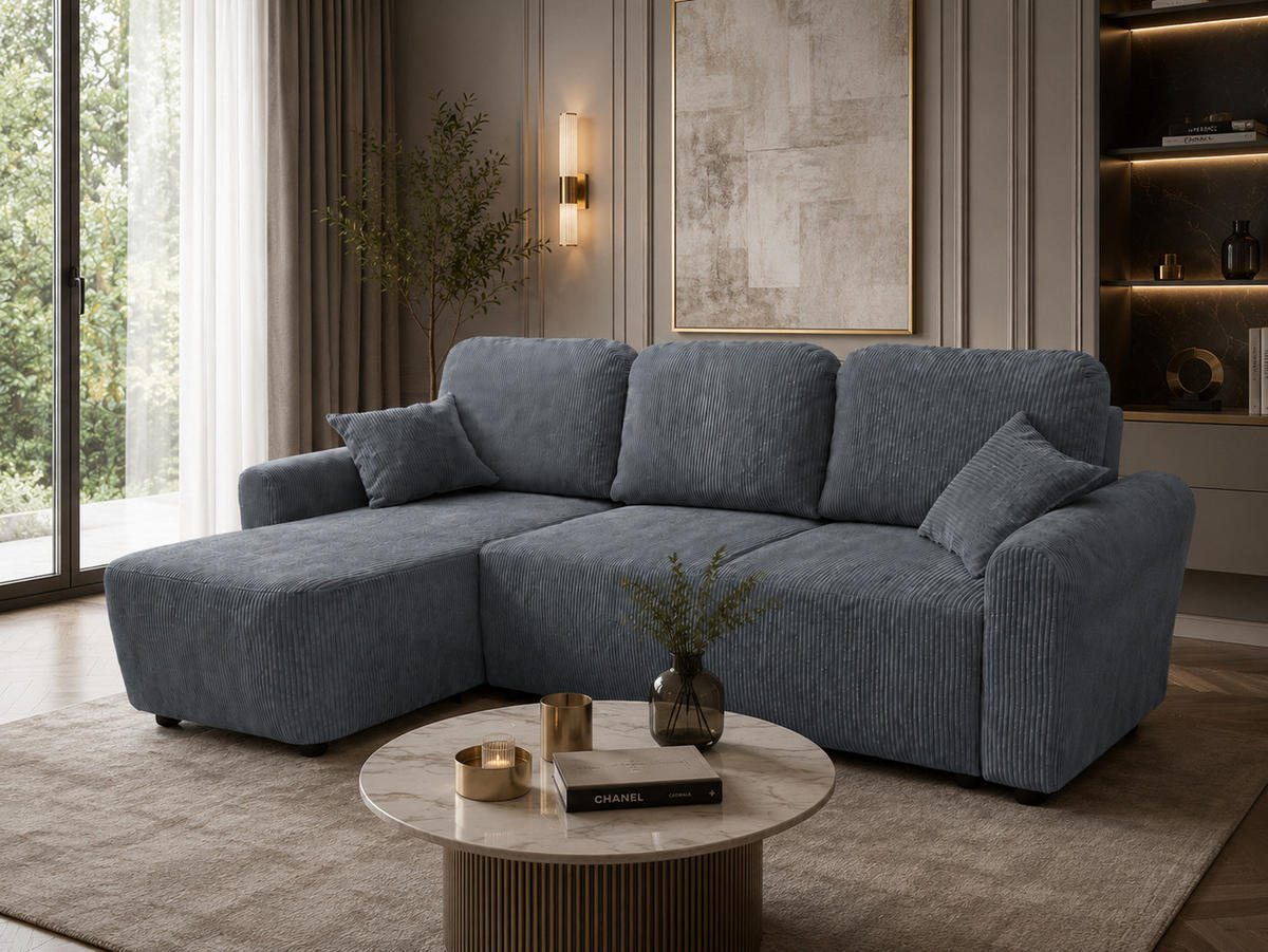 ECKSOFA HENRY in Grau mit Schlaffunktion und Bettkasten - Grau, Textil (232/150cm) - KS Home Concept