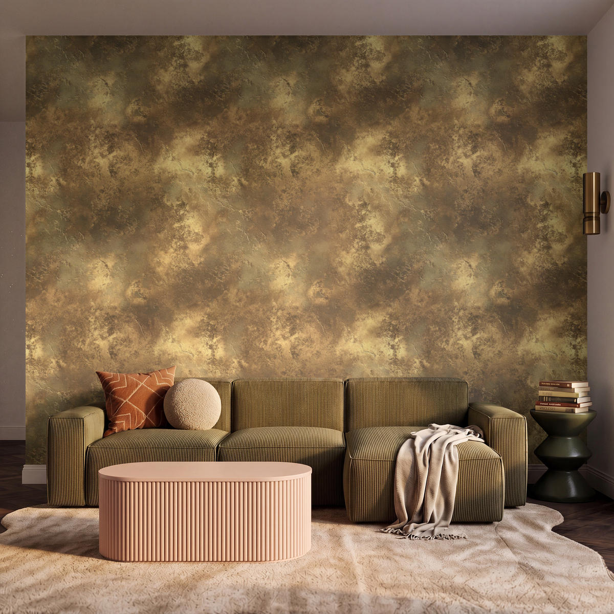TAPETE - Antik - Metallic-Look - Gold - 350x280 cm - Messingfarben, Papier (350/280cm) - OnlyWow