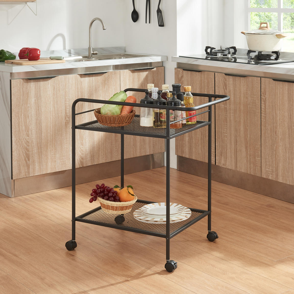 SERVIERWAGEN Hole - Schwarz, Metall (62/72/45cm) - [en.casa]