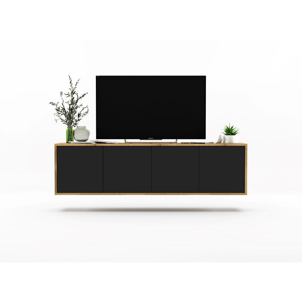 Thumbnail - Meble Lindner Tv-Schrank, Schwarz, Holzwerkstoff, 4 Fächer, 150x39x35 cm, Wohnzimmer, Wohnwände, Lowboards, Lowboards st...