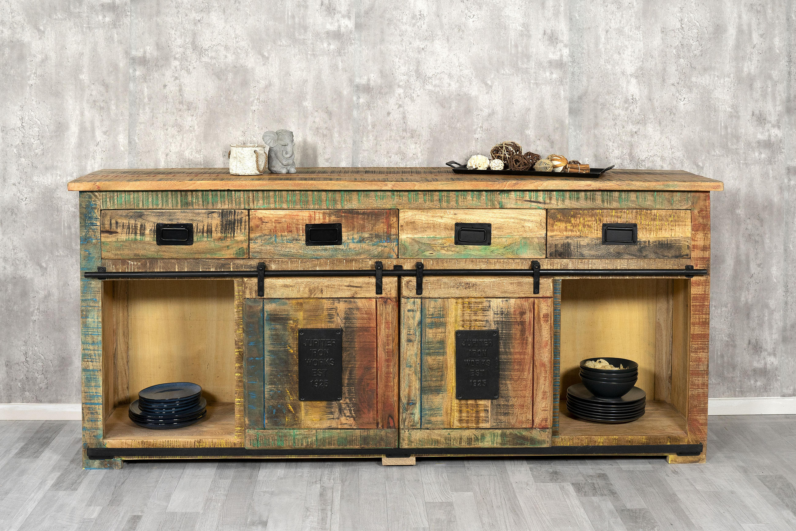 SIDEBOARD LIBRO - Hellbraun/Multicolor, Akazienholz/Holz (200/90/45cm) - SAM