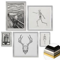 WANDBILDER 5er Set - 50x50 cm & 20x30 cm & 40x60 cm Silberner Rahmen - Küchenaccessoires auf pflanzlicher Basis - Silberfarben, Kunststoff (40/60cm) - ArtPrintCave