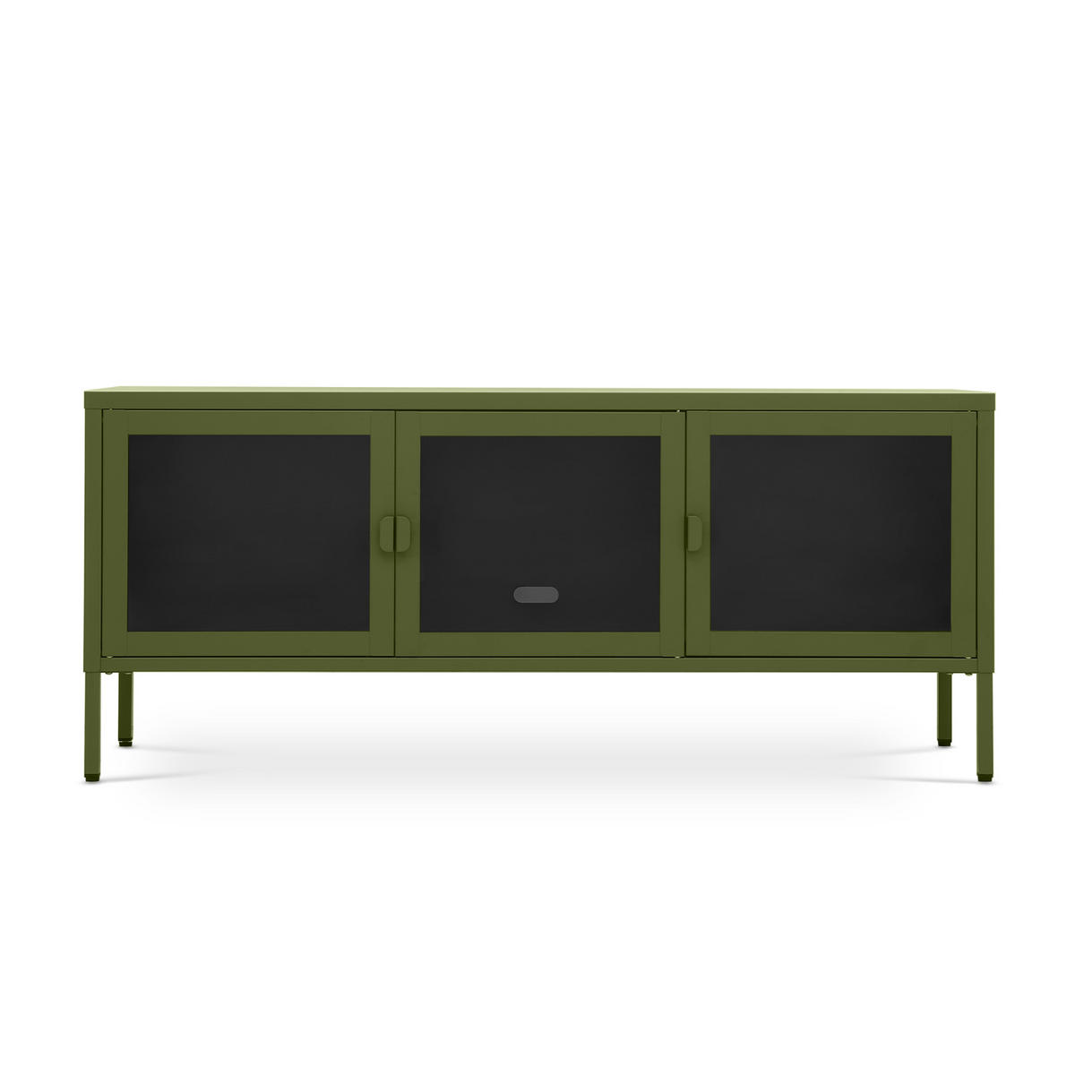 TV-STÄNDER Metall industriell EZRA, 130 cm, 3 Türen, Olivgrün und Sicherheitsglas - Olivgrün, Metall (130/55/40cm) - Sicaan