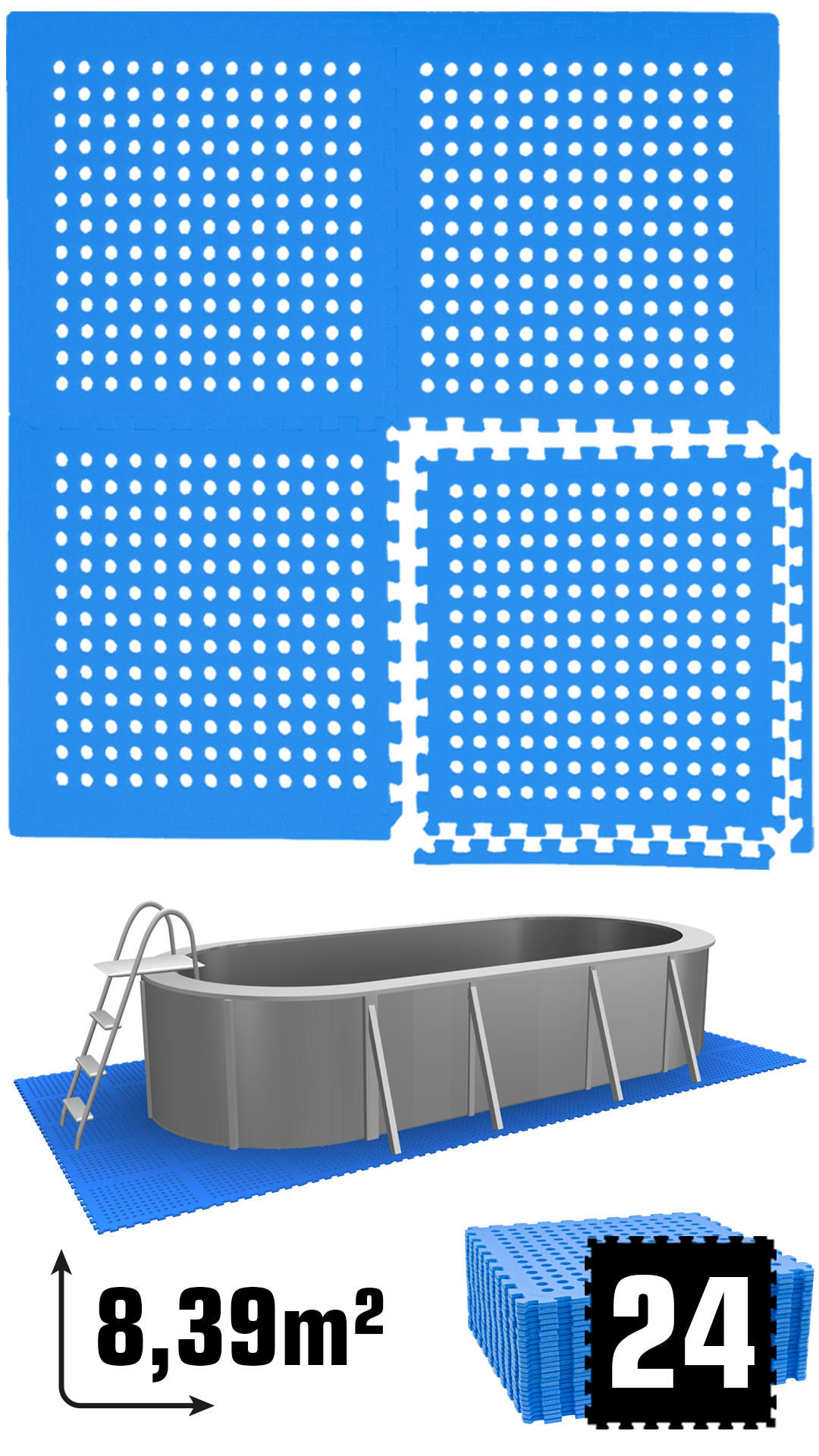POOLMATTEN 8,4m² 24 EVA Matten 62 cm Blau - Blau, Kunststoff (62/62cm) - eyepower