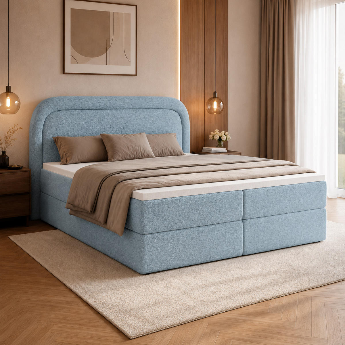 BOXBETT Bonito mit Topper 160x200 Hellblau - Hellblau, Textil (160/200cm) - Luxkor24
