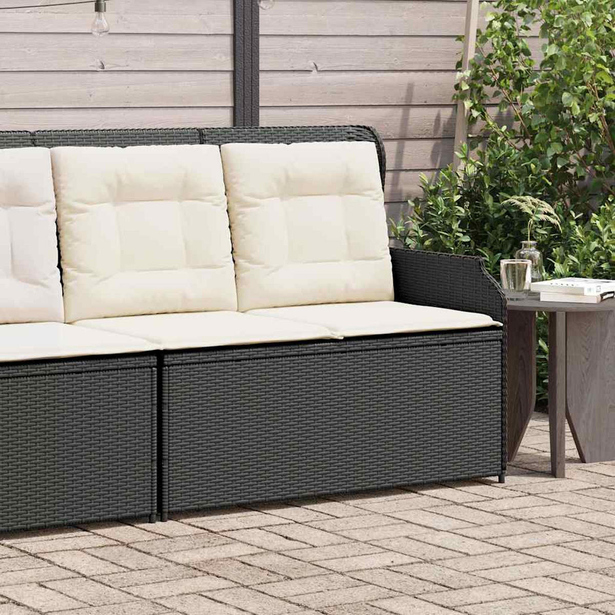 GARTENBANK Verstellbar mit Kissen Schwarz Poly Rattan - Schwarz, Kunststoff (95/95/110cm)
