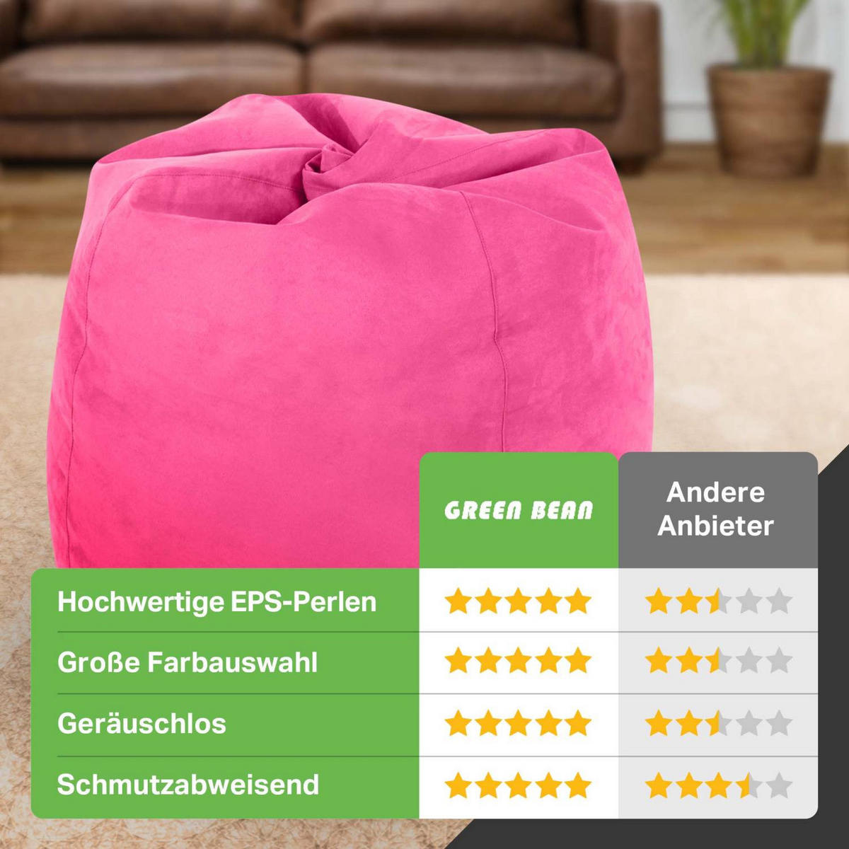 SITZSACK "Drop" 60x60x90cm - 220L - Pink, Textil (60/90/60cm) - Green Bean