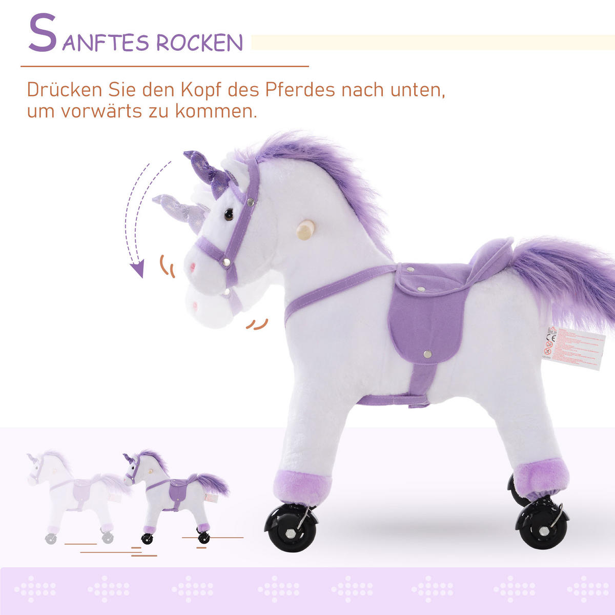 KINDER SCHAUKELTIER, Weiß+Lila, Pappelholz+ Plüsch - Weiß, Holz (23/60/55cm) - HOMCOM