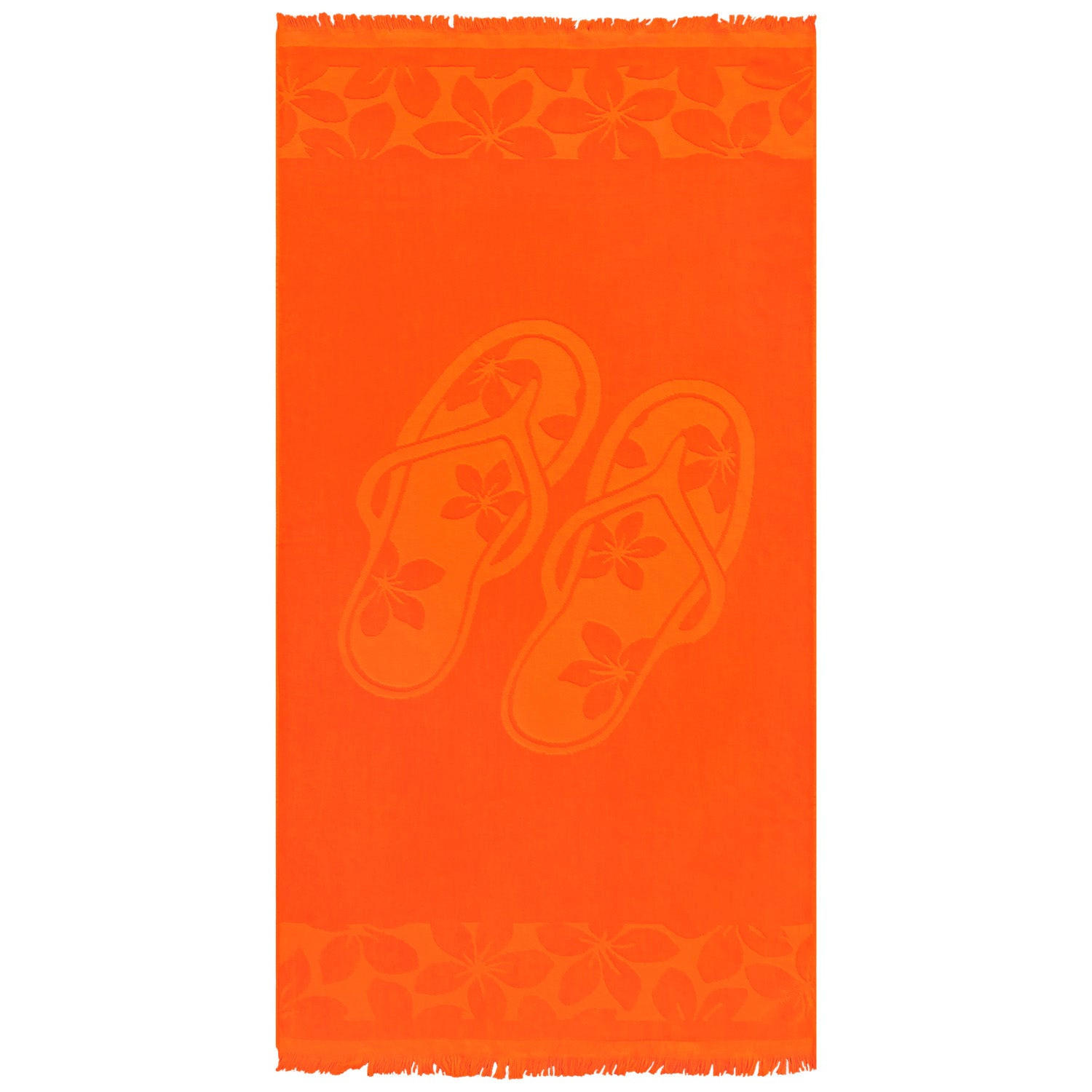 STRANDTUCH Frottee Velours Jacquard Orange 90x170 340g/m² - Kerlaz - Orange, Textil (170/90cm) - LE COMPTOIR DE LA PLAGE