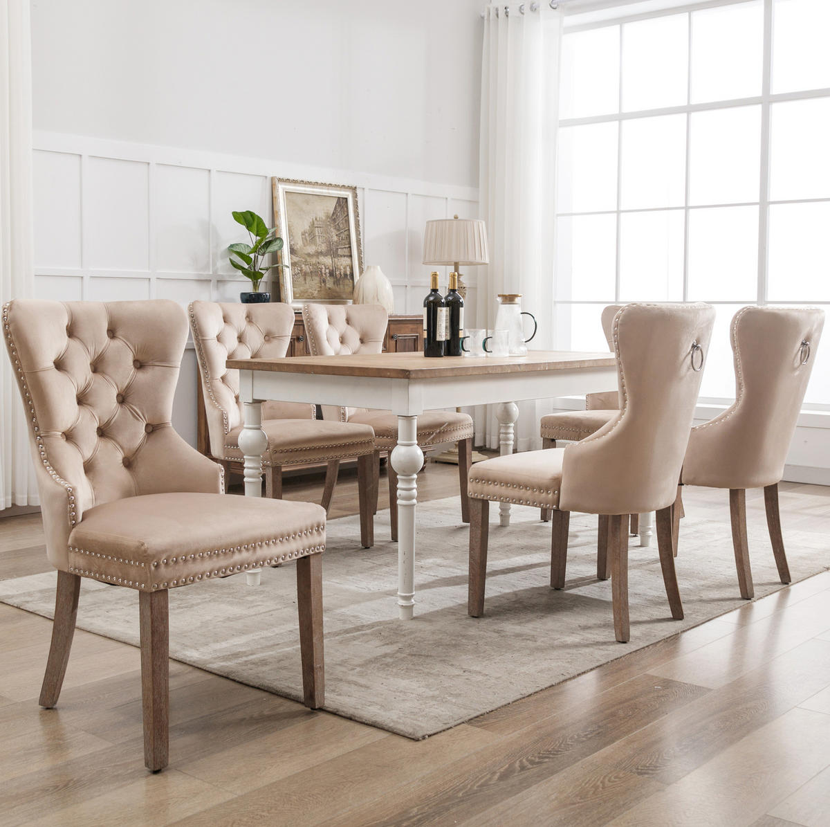 ESSZIMMERSTUHL gepolstert ca. 53 x 46,5 x 95 cm Samt Beige 6er-Set - Beige, Holz (46.5/95/53.2cm) - Meubliv