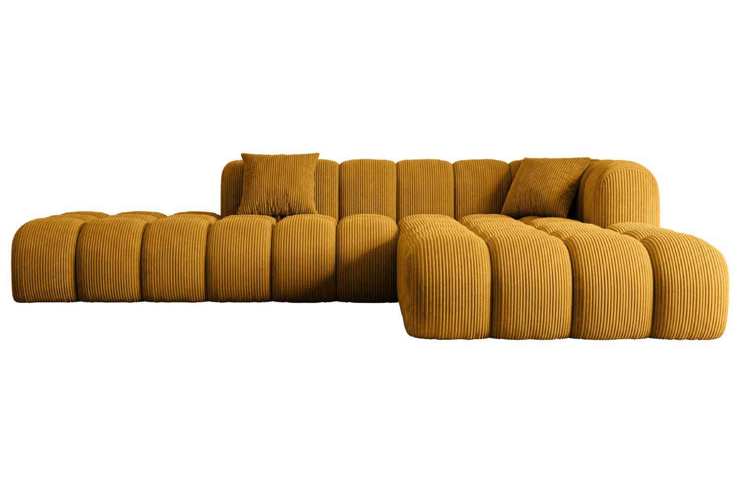 ECKSOFA Ottomane Rechts OLEA-L2 - 309x190x70 cm Senfgelb Cord - Gelb/Schwarz, Holzwerkstoff/Kunststoff (309/190cm) - ALTDECOR