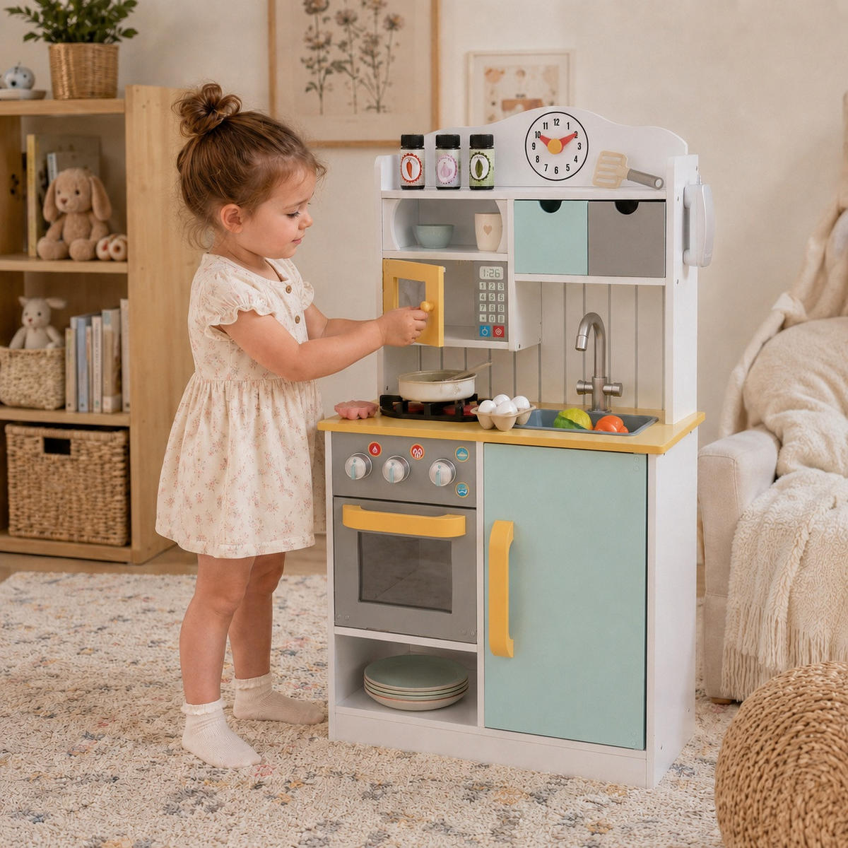 KINDERKÜCHE Spielküche, Grün/Gelb, 90cm - Grün, Holzwerkstoff (55/30/90cm) - Teamson Kids