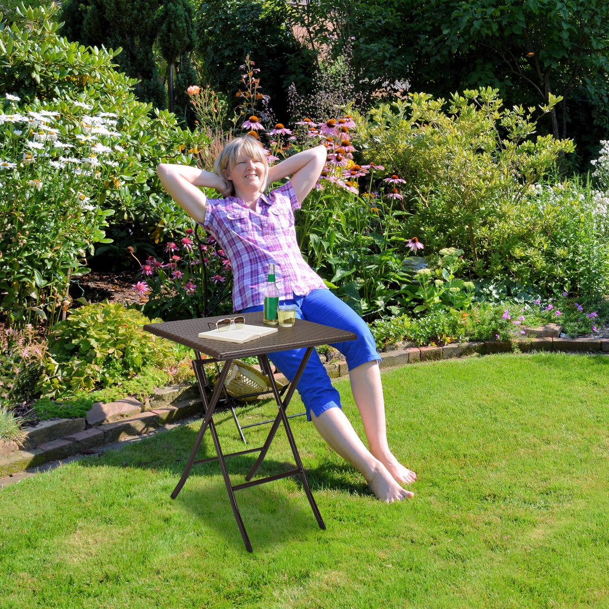 GARTENTISCH - Weiß, Kunststoff/Metall (80/80/74cm) - Relaxdays