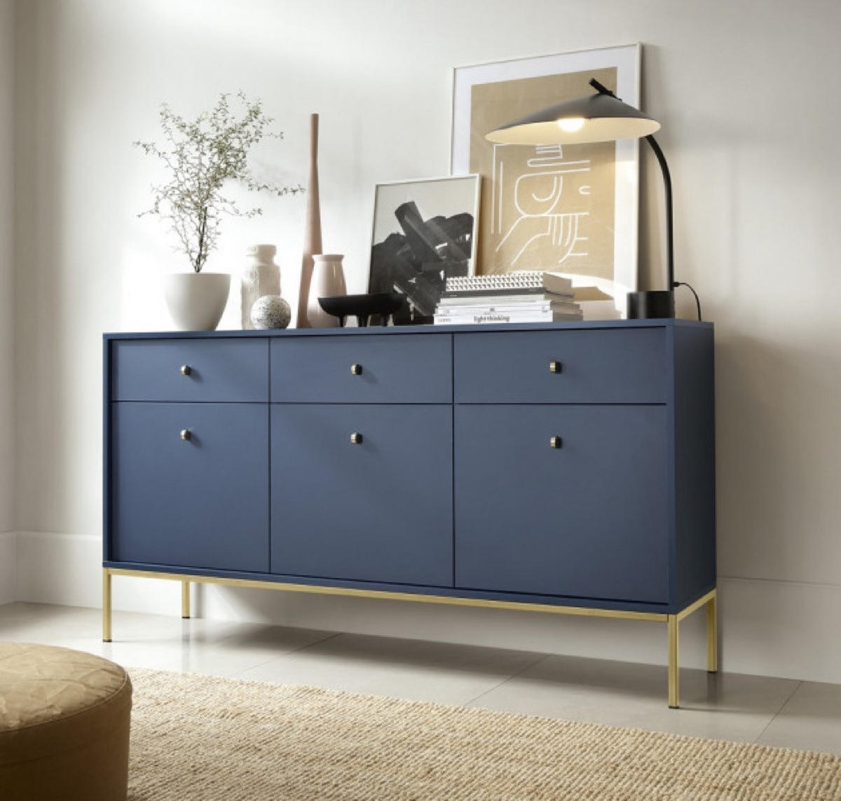 SIDEBOARD Granat MONAKO MKSZ154 Mit Goldfarbenem Gestell - Blau, Holzwerkstoff (153.4/83.2/39cm) - Sepro Meble