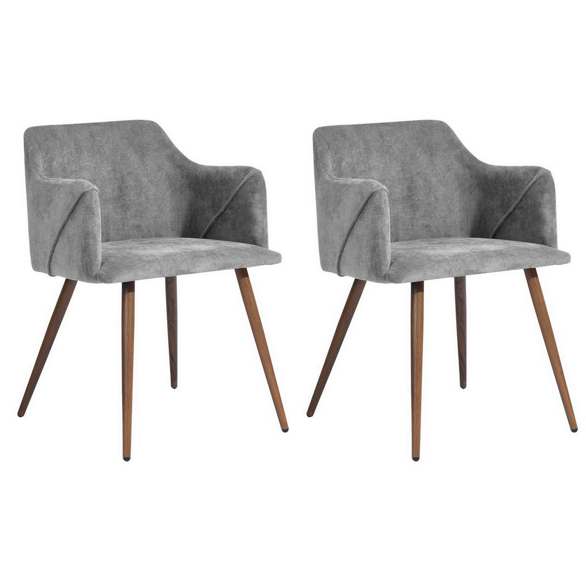 ARMLEHNSTUHL-SET 2 Stück in Stoff Metallbeine - Grau/Akaziefarben, Holzwerkstoff/Textil (54/75/53cm) - Urban Meuble