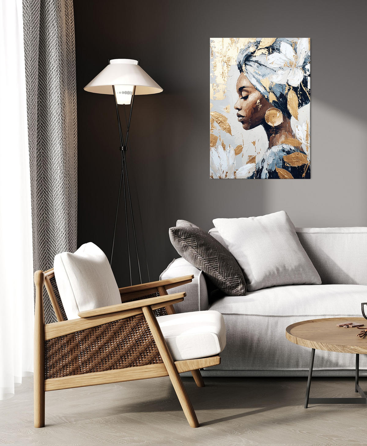 LEINWANDBILD 50x70 cm Frau gold Bild Wohnzimmer - Beige, Textil (50/70cm) - artissimo