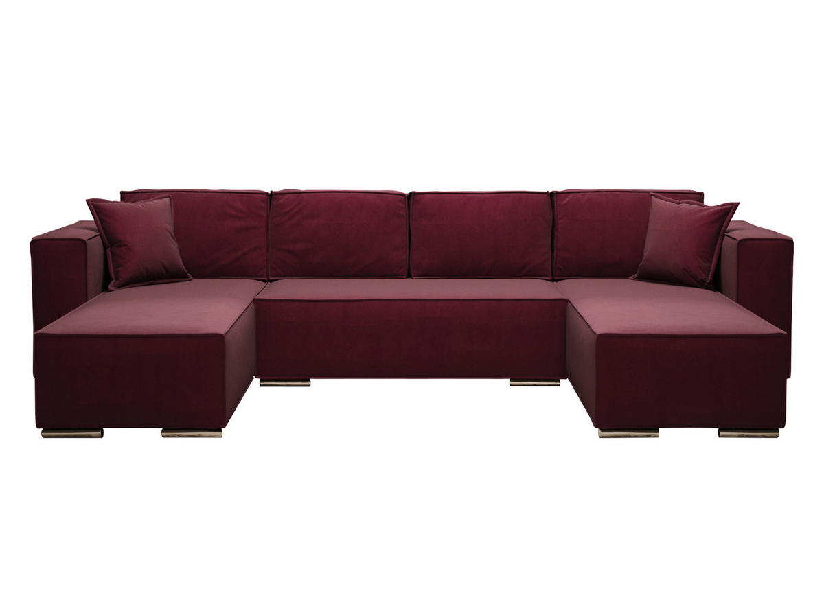 WOHNLANDSCHAFT Vinoria Bordeaux 327/180/82 cm mit Schlaffunktion - Chromfarben/Bordeaux, Textil/Metall (327/82/180cm) - AX Living