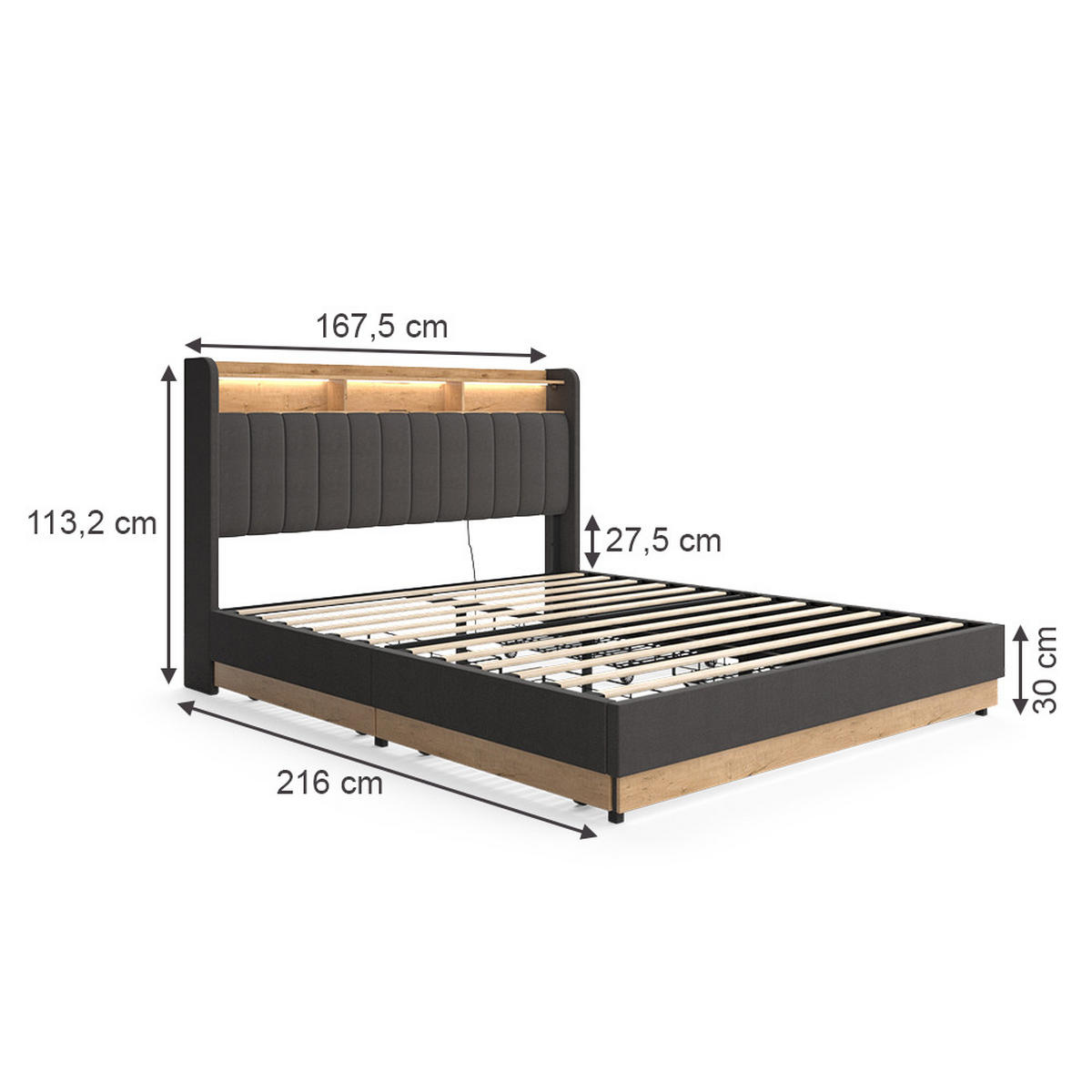 ČALOUNĚNÁ POSTEL Nura Antracit - antracitová/barva dubu, kompozitní dřevo - VitaliSpa