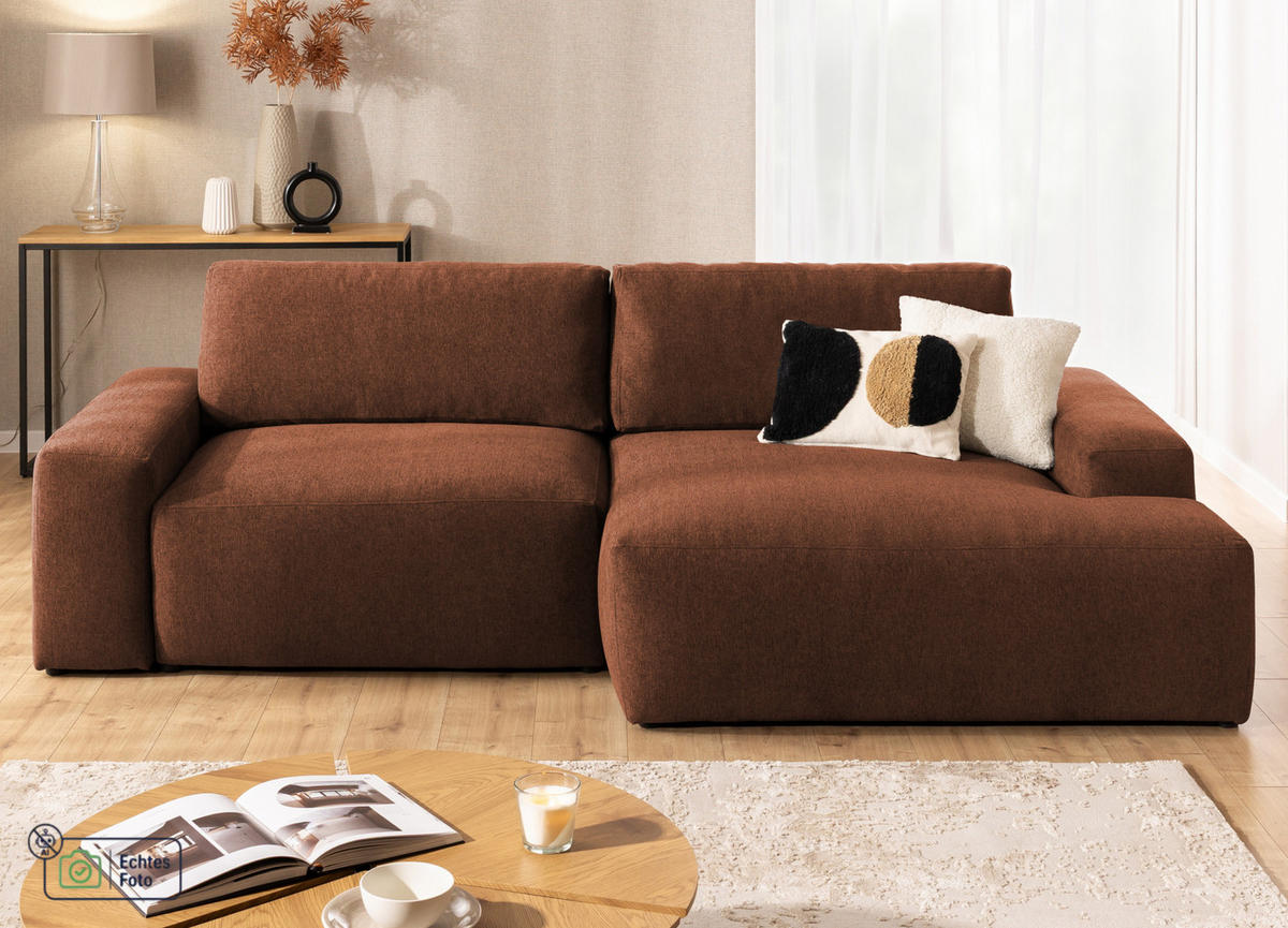 ECKSOFA Lennon aus Braun Strukturstoff mit Schlaffunktion und Bettkasten - Schwarz/Braun, Holz/Kunststoff (264/137cm) - S-Style