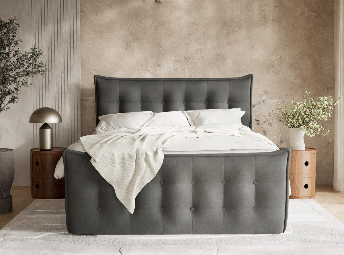 BOXSPRINGBETT Fatu 200/200 cm, in Graphit, Bettkasten, Matratze, Topper - Schwarz/Graphitfarben, Holz/Holzwerkstoff (200/200cm) - Maison de Reve